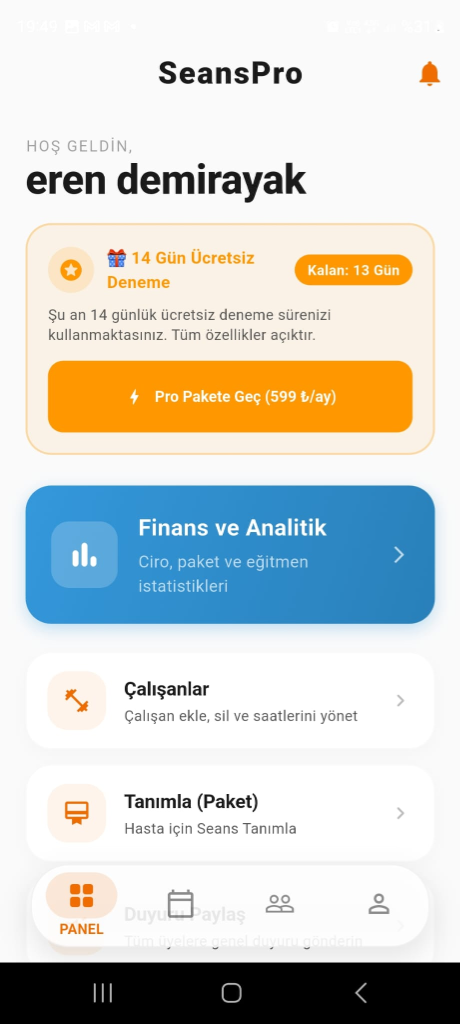 Yönetim Paneli Ana Ekran